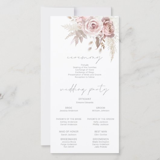 Modern Trendy Deep Burgundy Blush Wedding Program (裏面)