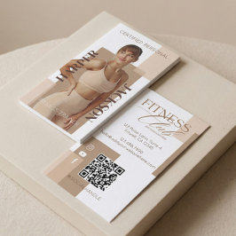 Modern Trendy Fitness Trainer Photo Logo QR Code 名刺