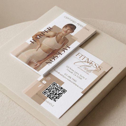 Modern Trendy Fitness Trainer Photo Logo QR Code 名刺