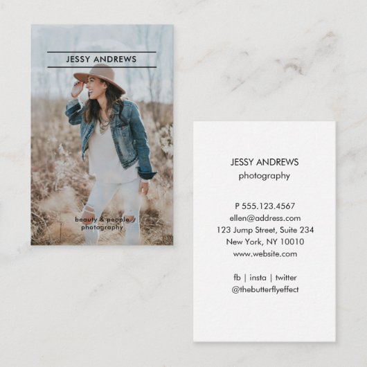 Modern Trendy Foto Visitenkarte 名刺 (正面/裏面)