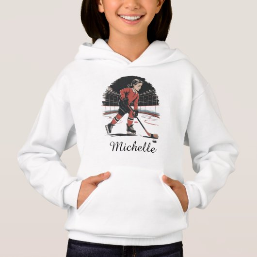 Modern Trendy Girl Playing Ice Hockey Personalized (正面)