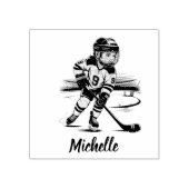 Modern Trendy Girl Playing Ice Hockey Personalized ラバースタンプ (インプリント)