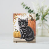 Modern Trendy Halloween Pumpkins and Black Cat  ポストカード (スタンド正面)