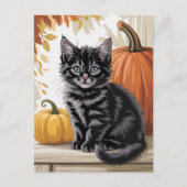 Modern Trendy Halloween Pumpkins and Black Cat  ポストカード (正面)