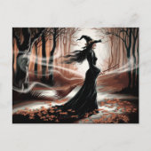 Modern Trendy Halloween Witch in Forest ポストカード (正面)