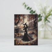 Modern Trendy Halloween Witch in Forest            ポストカード (スタンド正面)