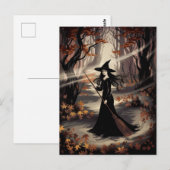 Modern Trendy Halloween Witch in Forest            ポストカード (正面/裏面)