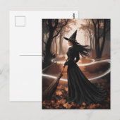 Modern Trendy Halloween Witch in Forest            ポストカード (正面/裏面)