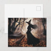 Modern Trendy Halloween Witch in Forest            ポストカード (正面/裏面)