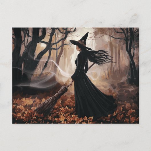 Modern Trendy Halloween Witch in Forest            ポストカード (正面)