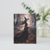 Modern Trendy Halloween Witch in Forest ポストカード (スタンド正面)