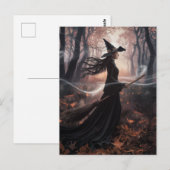 Modern Trendy Halloween Witch in Forest ポストカード (正面/裏面)