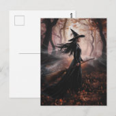 Modern Trendy Halloween Witch in Forest            ポストカード (正面/裏面)