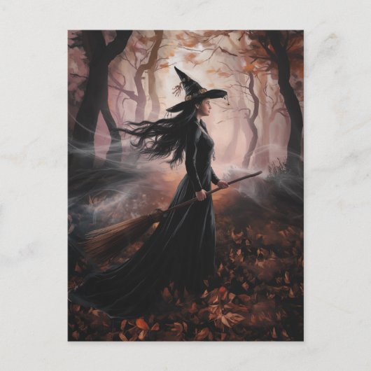Modern Trendy Halloween Witch in Forest            ポストカード (正面)