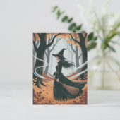 Modern Trendy Halloween Witch in Forest            ポストカード (スタンド正面)