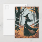 Modern Trendy Halloween Witch in Forest            ポストカード (正面/裏面)