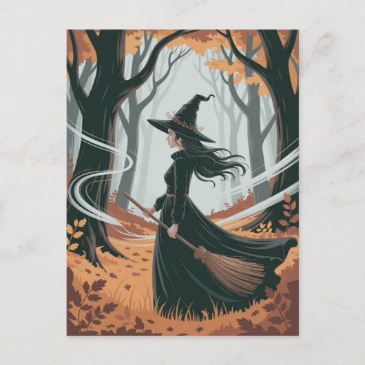 Modern Trendy Halloween Witch in Forest            ポストカード (正面)