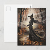 Modern Trendy Halloween Witch in Forest            ポストカード (正面/裏面)