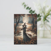 Modern Trendy Halloween Witch in Forest            ポストカード (スタンド正面)