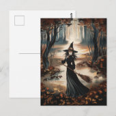 Modern Trendy Halloween Witch in Forest            ポストカード (正面/裏面)