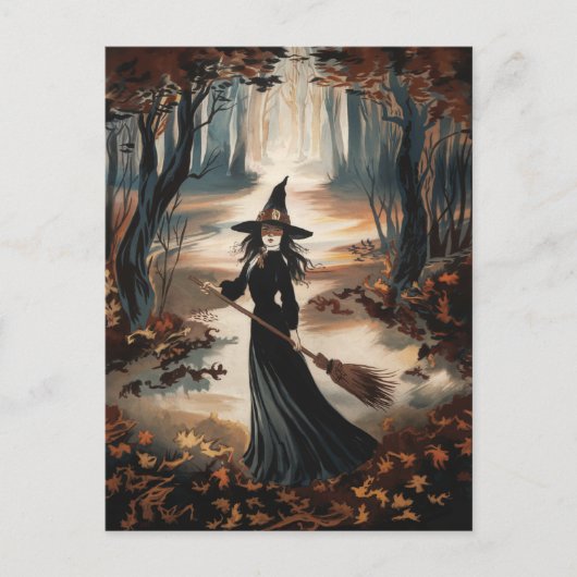 Modern Trendy Halloween Witch in Forest            ポストカード (正面)