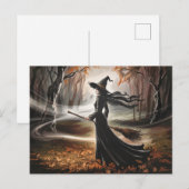 Modern Trendy Halloween Witch in Forest            ポストカード (正面/裏面)
