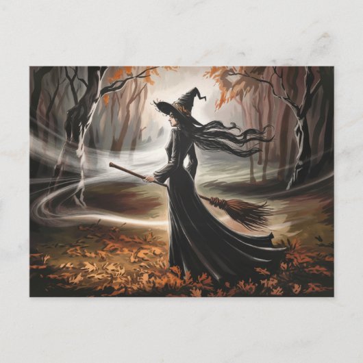 Modern Trendy Halloween Witch in Forest            ポストカード (正面)