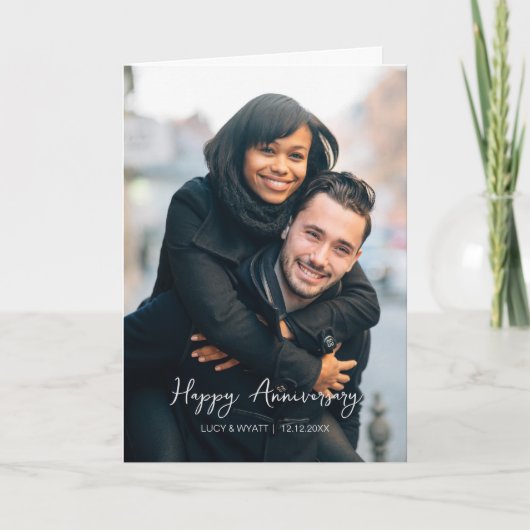 Modern, Trendy Happy Anniversary Photo  カード (正面)