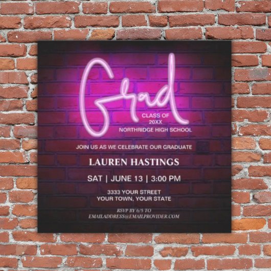 Modern Trendy Hot Pink Photo Graduation Party 招待状