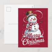Modern Trendy Merry Christmas Snowman シーズンポストカード (正面/裏面)
