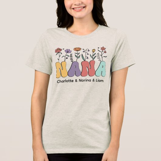 Modern & Trendy Nana Floral  Personalized Names トライブレンドＴシャツ (正面)