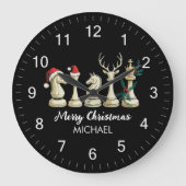 Modern Trendy Personalized Chess Pieces Christmas  ラージ壁時計 (正面)