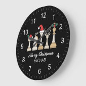 Modern Trendy Personalized Chess Pieces Christmas ラージ壁時計 (傾斜)