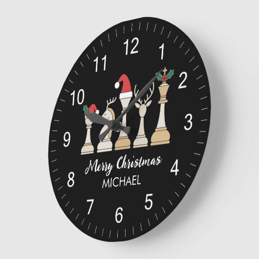 Modern Trendy Personalized Chess Pieces Christmas ラージ壁時計 (傾斜)