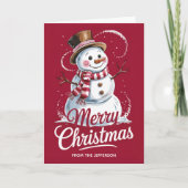 Modern Trendy Personalized Merry Christmas Snowman シーズンカード (正面)