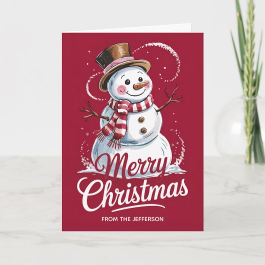 Modern Trendy Personalized Merry Christmas Snowman シーズンカード (正面)