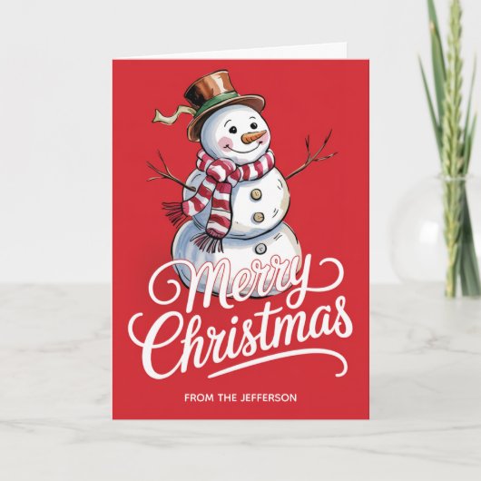 Modern Trendy Personalized Merry Christmas Snowman シーズンカード (正面)