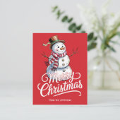 Modern Trendy Personalized Merry Christmas Snowman シーズンポストカード (スタンド正面)