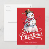 Modern Trendy Personalized Merry Christmas Snowman シーズンポストカード (正面/裏面)