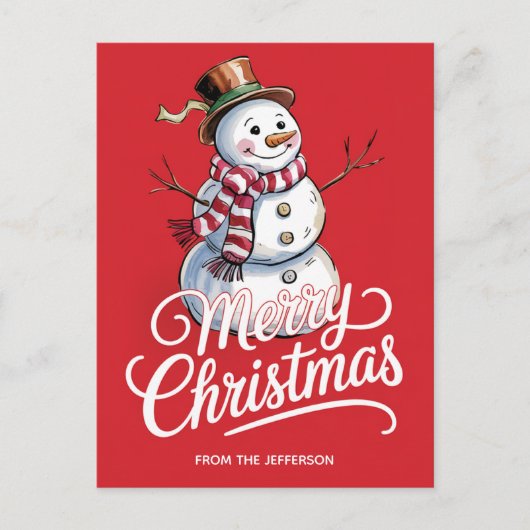 Modern Trendy Personalized Merry Christmas Snowman シーズンポストカード (正面)