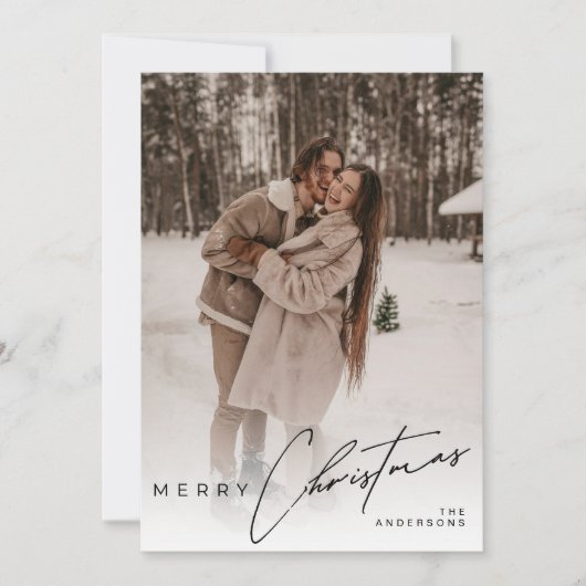 Modern Trendy Photo Elegant Script Christmas  シーズンカード (正面)