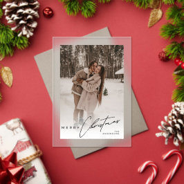 Modern Trendy Photo Elegant Script Christmas Card アクリル招待状