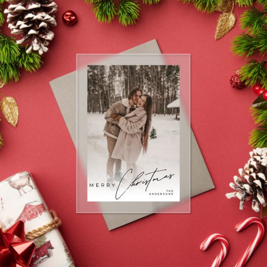 Modern Trendy Photo Elegant Script Christmas Card アクリル招待状 (インサイチュ (クリスマス))