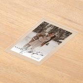 Modern Trendy Photo Elegant Script Christmas Card アクリル招待状 (レイダウン)