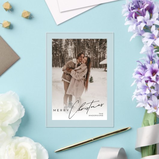 Modern Trendy Photo Elegant Script Christmas Card アクリル招待状 (インサイチュ (ウェディング))