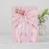  Modern Trendy Pink Bow Birthday Party 箔招待状 (立ち正面)