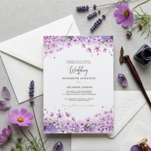 Modern Trendy Purple Lavender  Wedding 招待状