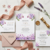 Modern Trendy Purple Lavender  Wedding 箔招待状