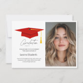 Modern Trendy Red Graduation Cap and Tassel  招待状 (正面)