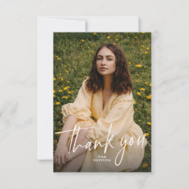 Modern trendy script graduation photo サンキューカード